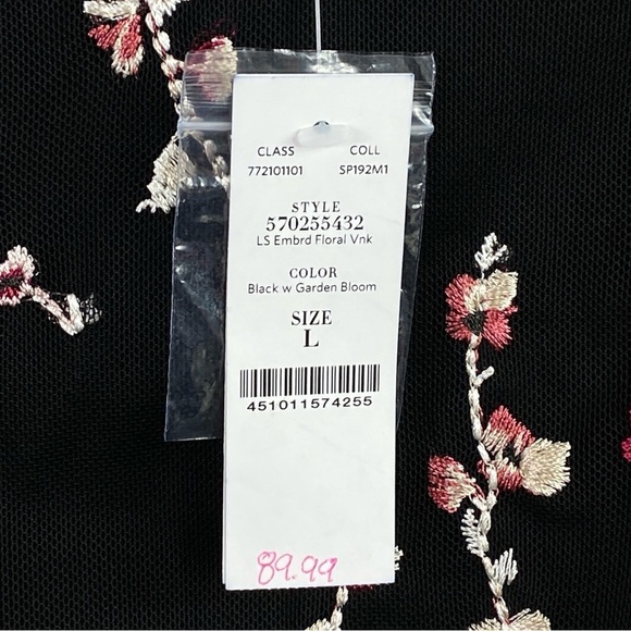 White House Black Market Long Sleeve Floral Embroidered Mesh Top w/Cami Sz L - Picture 8 of 16